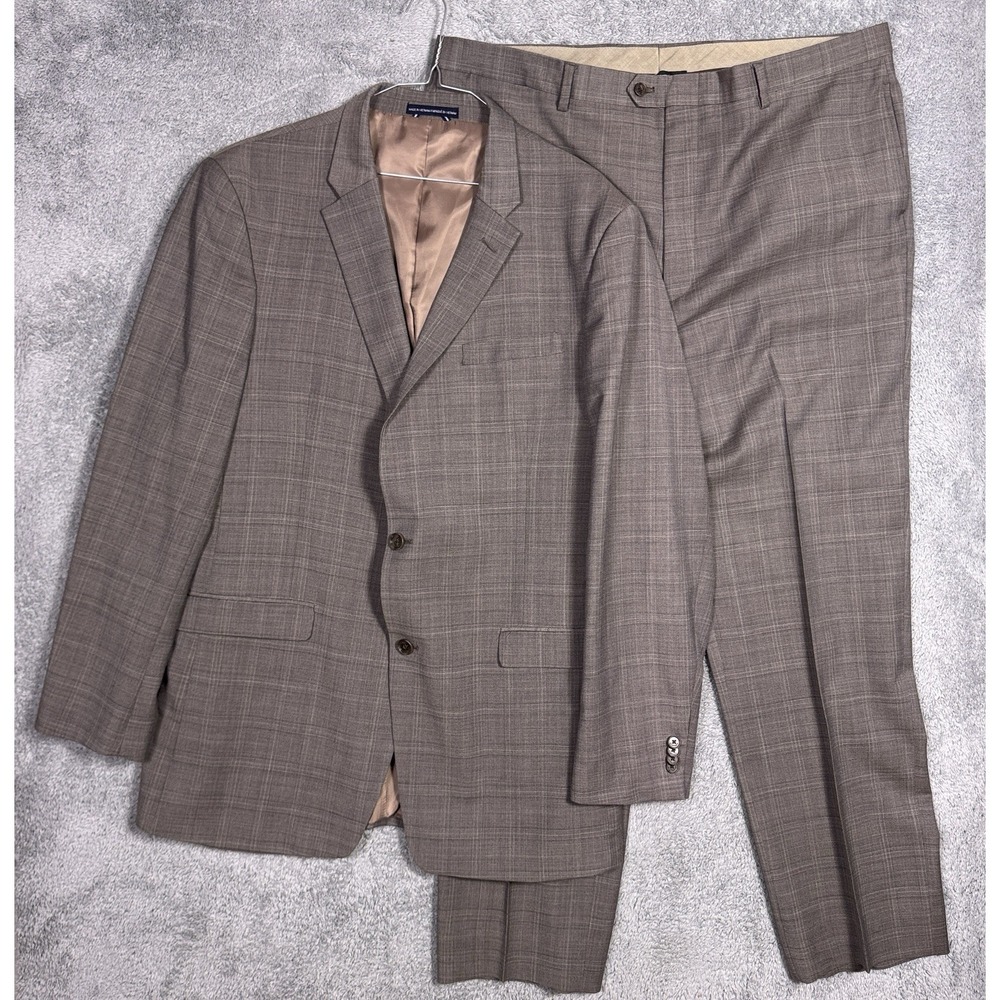 Tommy Hilfiger Suit Men 46XL 41x31 Flannel Wool Classic 2 Piece Set WIndowpane